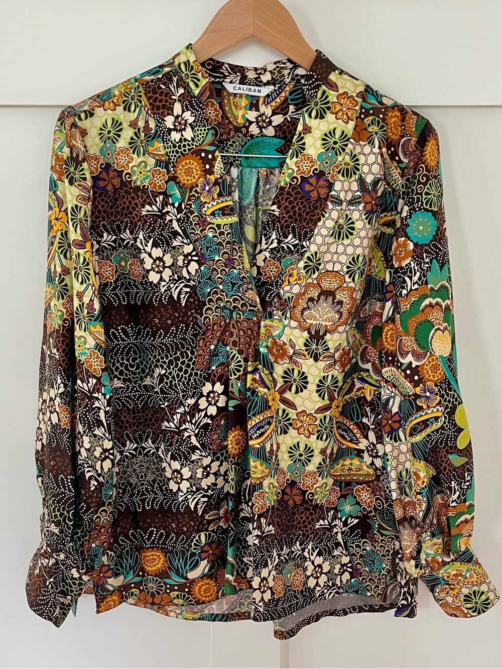 CALIBAN Italy Patchwork Floral Silk Blouse Top IT 46/US 10